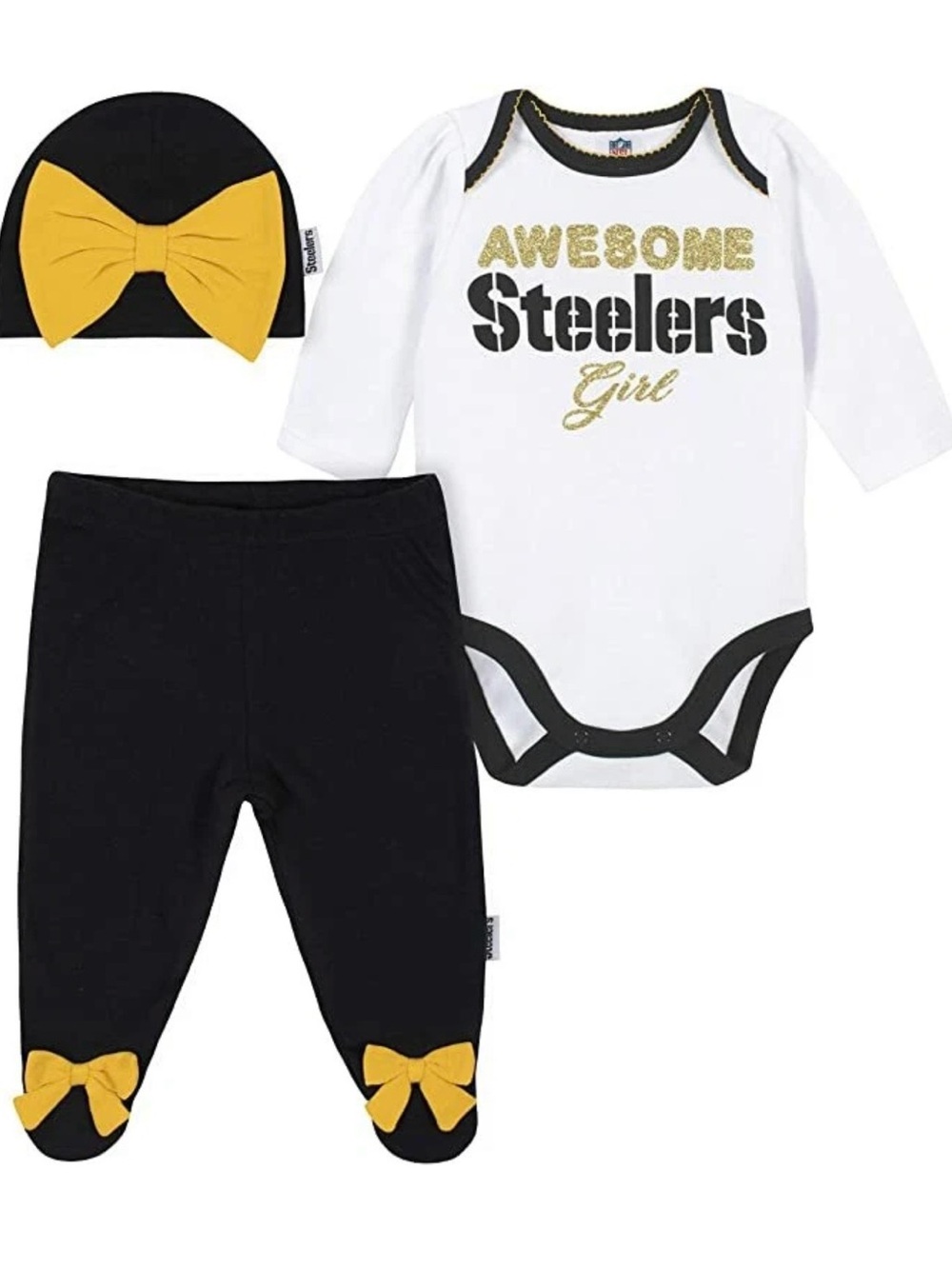 NFL Pittsburgh Steelers Infant 3-Piece Set - White, Black & Gold